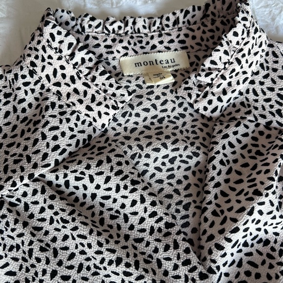 Monteau Black & White Speckled V Neck Blouse Size Medium - Picture 3 of 4